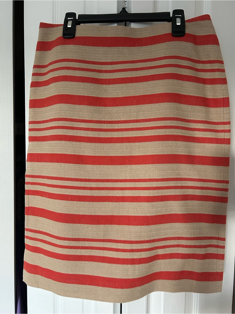 Talbots Beige and Coral Striped Pencil Skirt